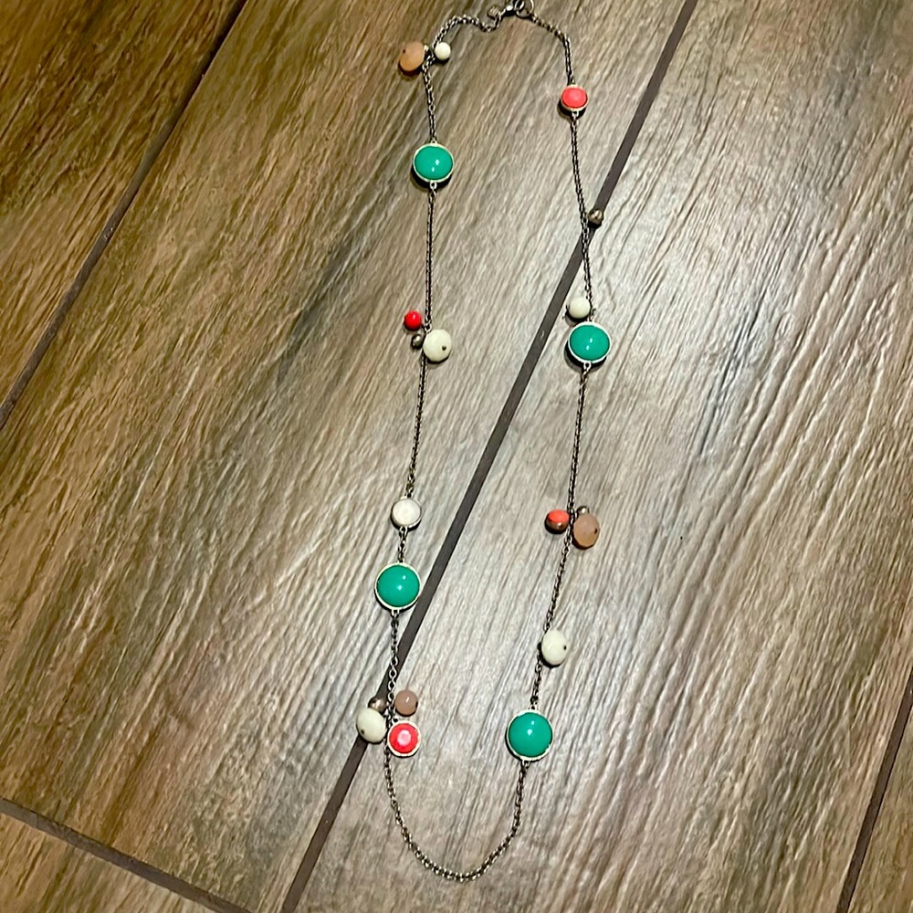 Banana Republic Silver, Teal, White, & Cora Long Necklace